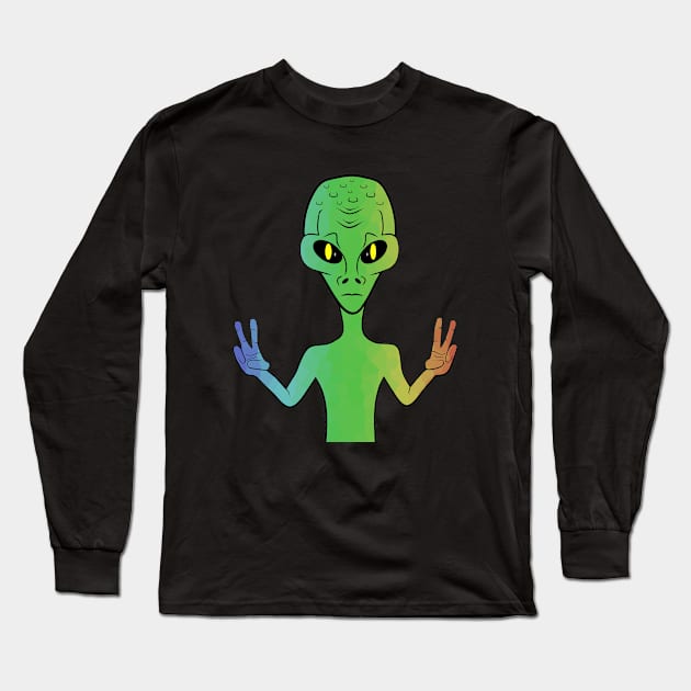 We Come In Peace Green Funny Alien Long Sleeve T-Shirt by SartorisArt1